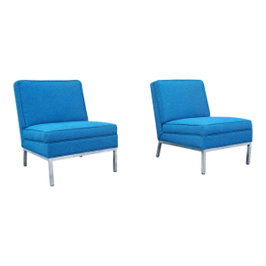 1970s Mid Century Chrome Lounge Chairs Styled After Florence Knoll