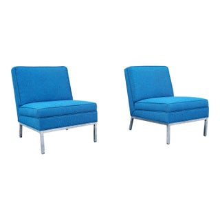 Pair of Mid-Century Chrome Slipper Lounge Chairs Styled After Knoll, 1960s For Sale