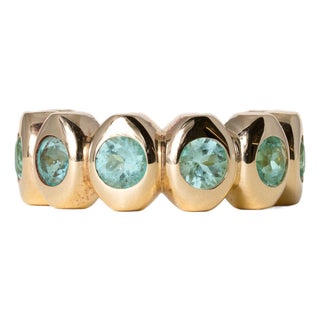 18k Yellow Gold 2.21 Carats Paraiba Tourmaline Round Bezel Set Ring Band, Size 6.5 For Sale