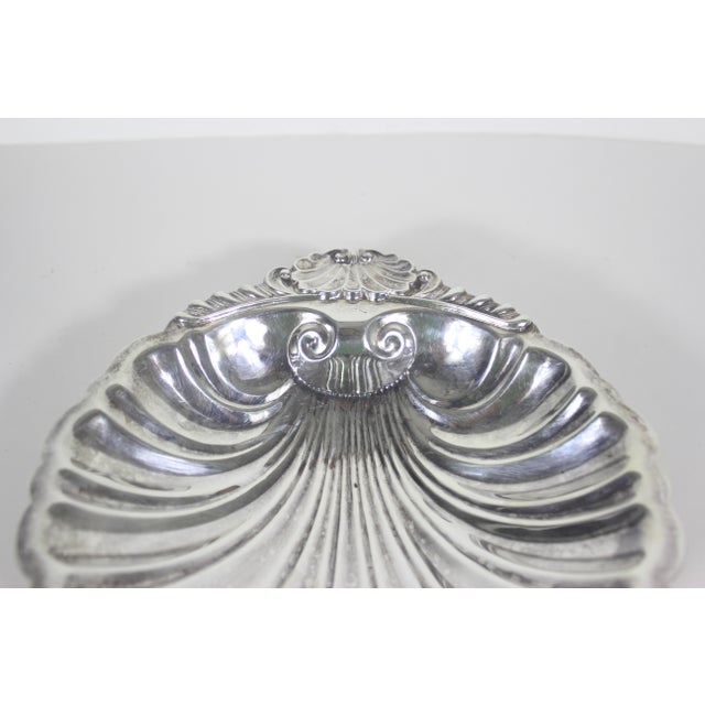 Metal Vintage Silver Clam Shell Bowl With Feet Sheffield Reproduction For Sale - Image 7 of 12