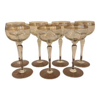 Vintage Italian Gold Rimmed Handblown Coupe Glasses For Sale