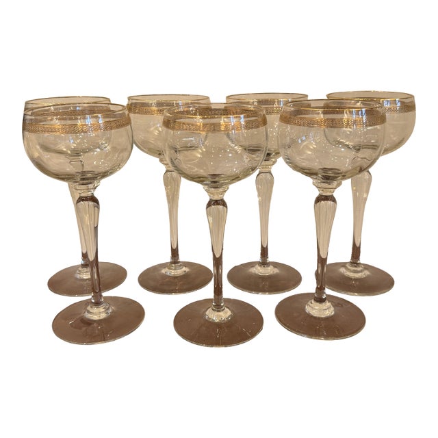 Vintage Italian Gold Rimmed Handblown Coupe Glasses For Sale