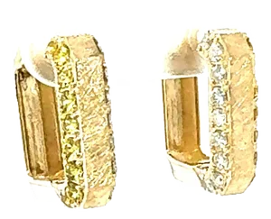 1.16 Carat Diamond Yellow Sapphire Gold Hoop Earrings - 2 Pieces