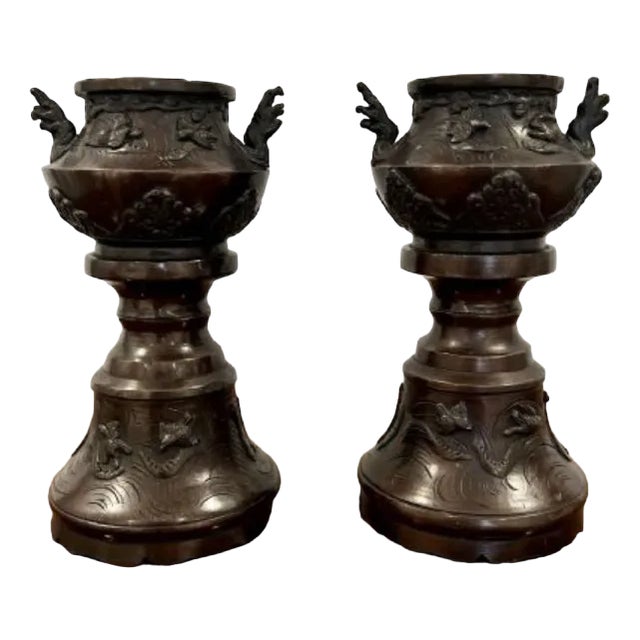 Antique Victorian Bronze Japanese Vases, 1860, Set of 2 For Sale