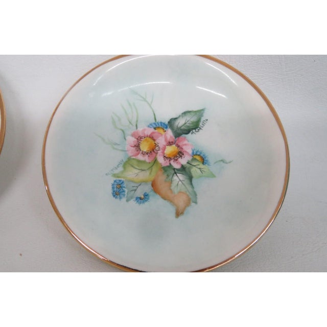 Mid-Century Modern Mid 20th Century Porcelain Trinket Dishes Set of 7 With Hand Painted Flowers and Gold Trim For Sale - Image 3 of 12