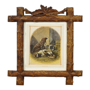 Antique Lithography Print With Sporting Dogs 19th Century