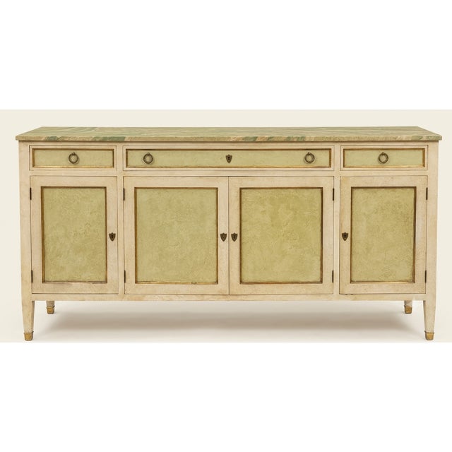 Mid 20th Century Mid-Century Italian Painted Credenza Sideboard Faux Marble Top With French Neo-Classical Styling For Sale - Image 5 of 12