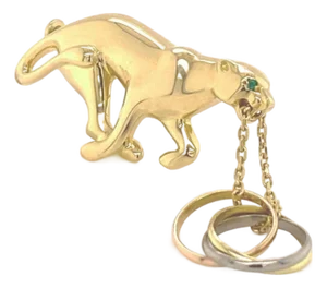 Cartier Panther Trinity 18k Tri-Color Gold Dangle Charm Pin Brooch