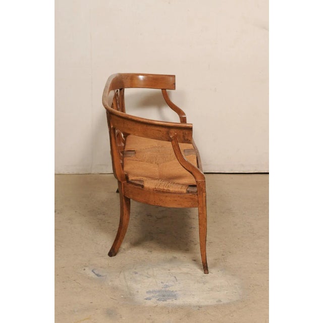 19th Century French Lyre-Back Splat Rush Seat Bench For Sale - Image 11 of 11