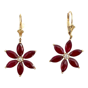 5.81 Ct Natural Ruby & Diamond Flower Shaped Earrings - 2 Pieces