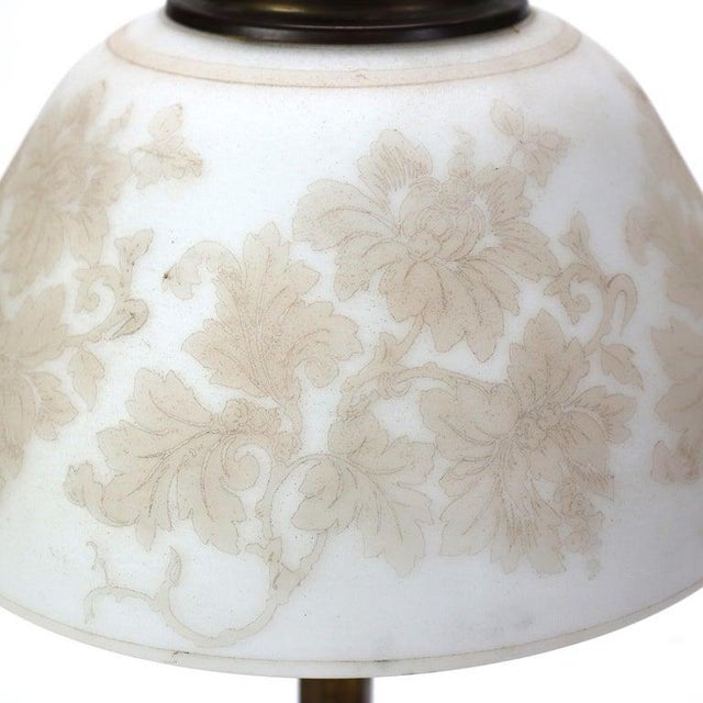 Antique Pittsburg Table Lamp With Floral Acid Etched Glass Shade C1920 Measures - (17 1/2" x 9 3/4" x 9 3/4"). This...