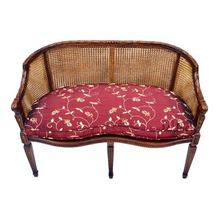 Vintage Double Cane Settee Bench For Sale