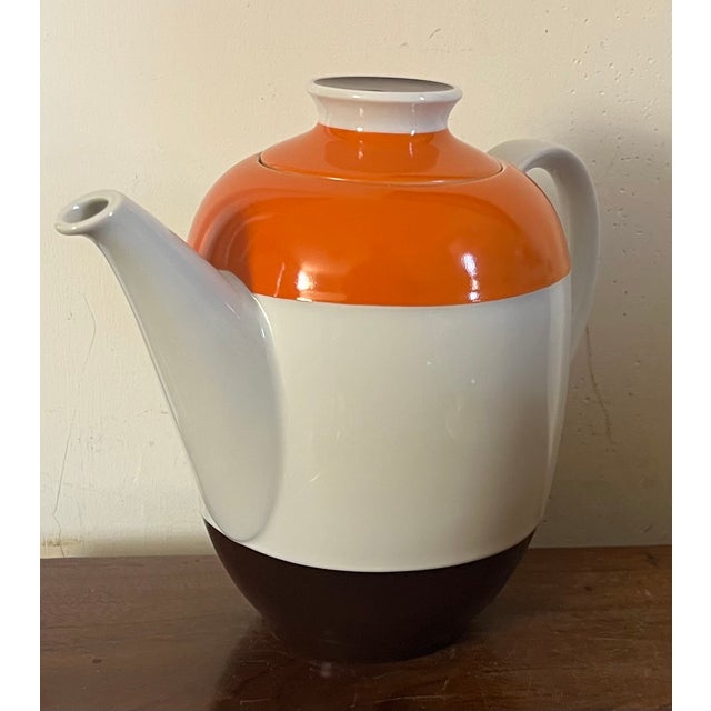 Eschenbach Bavaria Mid-Century Modern Porcelain Teapot or Coffee Pot With Brown and Orange Stripes For Sale In New York - Image 6 of 16