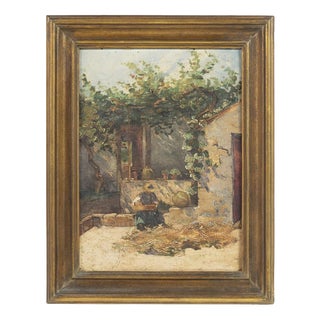 Portuguese School Artist, Courtyard, Oil on Canvas For Sale