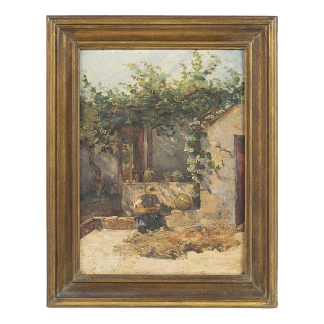 Portuguese School Artist, Courtyard, Oil on Canvas For Sale