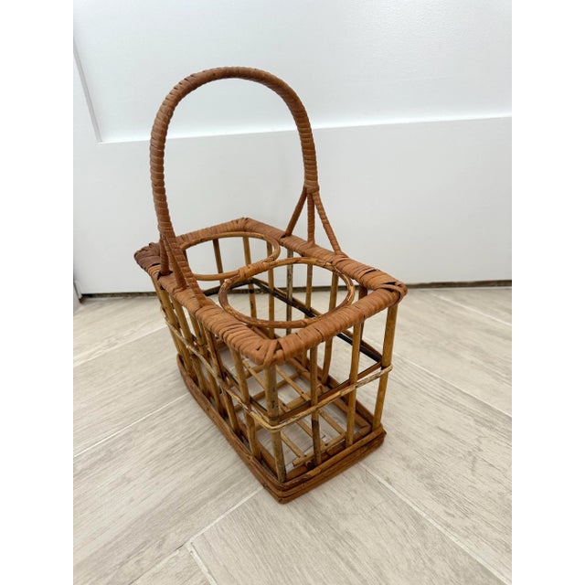 Mid-Century Modern 1980s Rattan Wine Bottle Holder For Sale - Image 3 of 4