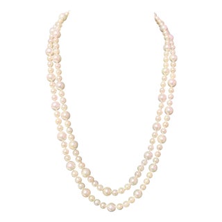 Fine Quality Akoya Pearl Necklace 14k Gold 42" 8.5 mm Certified For Sale