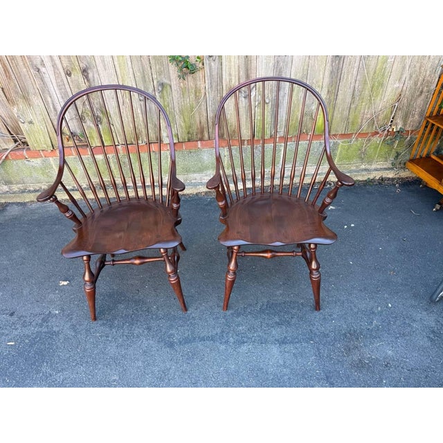 Farmhouse Set of 4 Early American Style Comback Windsor Chairs For Sale - Image 3 of 16
