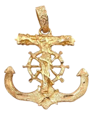 14 Karat Yellow Gold Maritime Charm / Pendant Religious Anchor