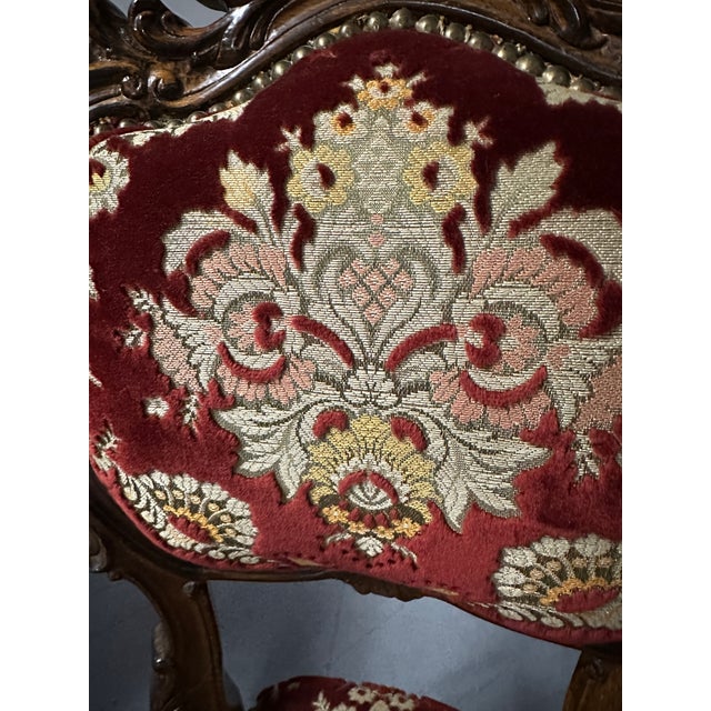 Brown Pair of Antique Late 19th Century Rococo Revival Mahogany & Crimson Velvet Side Chairs For Sale - Image 8 of 12