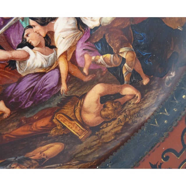 Large Hand-Painted Wall Charger Plate Depicting Roman Battle with Semi Nude Sabine Woman, 1866 For Sale - Image 13 of 18