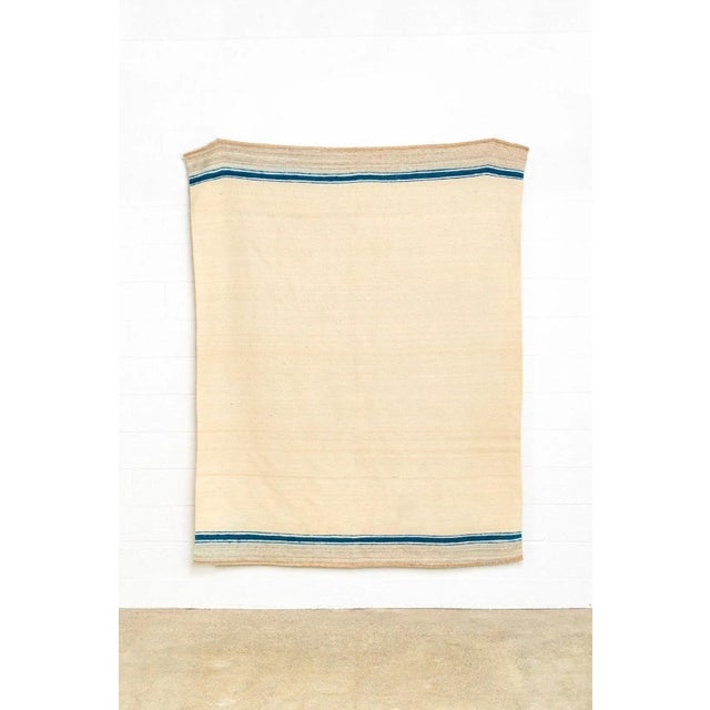 Late 20th Century Vintage Moroccan Beige & Blue Striped Wool Kilim Floor Rug or Blanket, 5'10'' X 7’4'' For Sale - Image 5 of 11