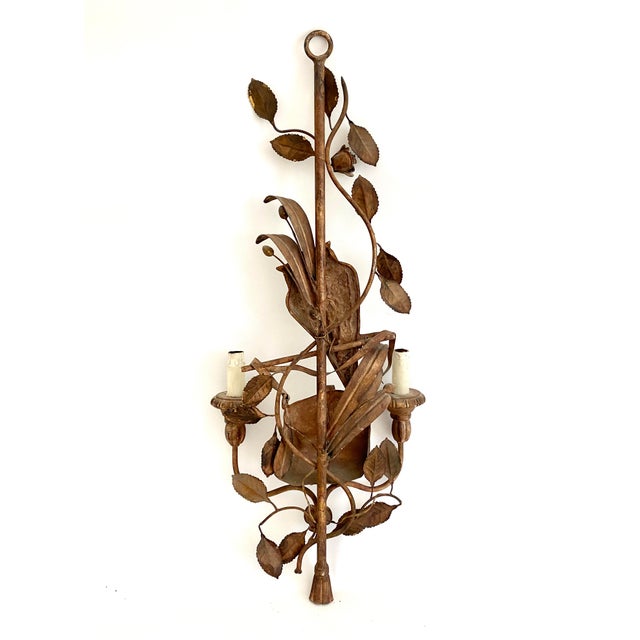 Wood Italian Flora & Fauna Gold Wall Sconce For Sale - Image 7 of 7