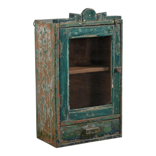 Vintage Indian Painted Hanging Cabinet For Sale