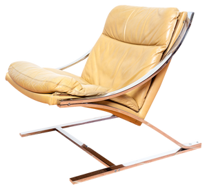 Mid-Century Cream Swiss Leather, Chrome & Leather Zeta Lounge Chair by Paul Tuttle for Strassle MCM, 1970s