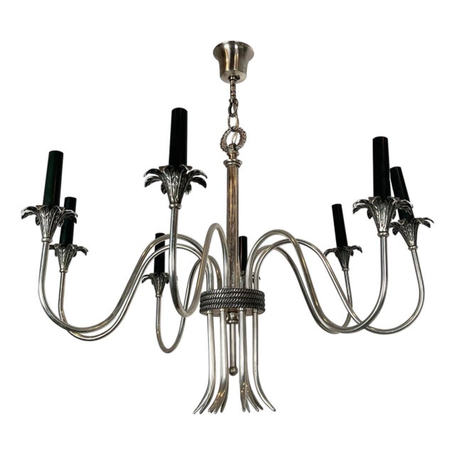 1940s Neoclassical style silver metal chandelier by Maison Charles For Sale