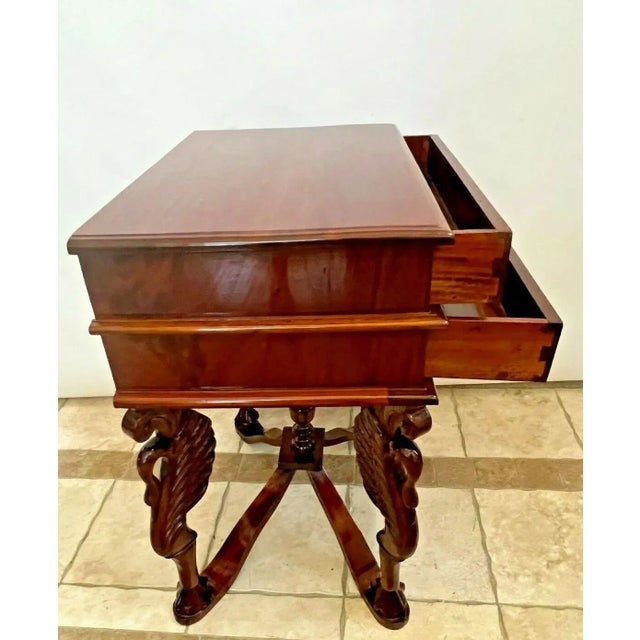 Wood 1980s Side Table Gothic Style Carved Swan Legs With Ball Claw Feet Two Drawers For Sale - Image 7 of 10