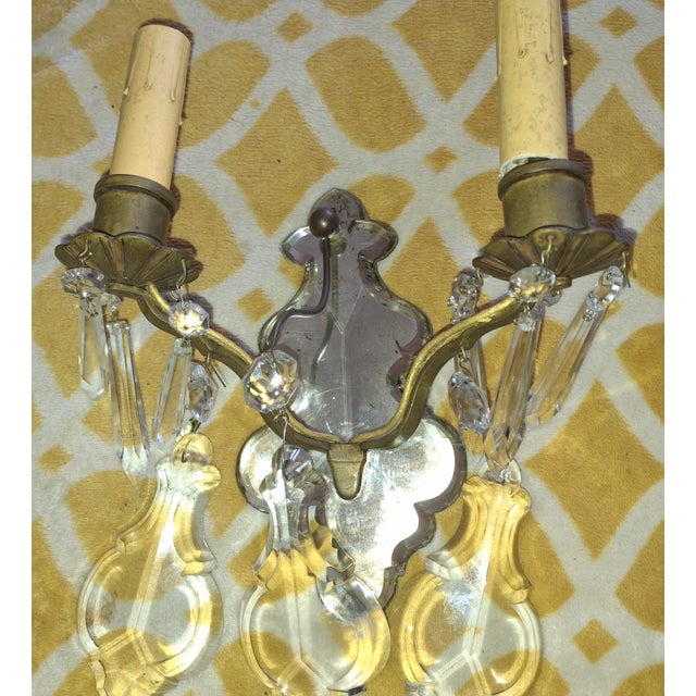 C1900 French Louis XV Bronze Mirror Back Thick Crystal Pendalogue Sconces Signed Ef Caldwell a - Pair For Sale - Image 12 of 18