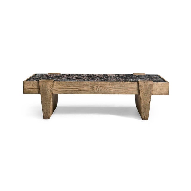 Rustic Modern Rustic Oak and Marble Cocktail Table For Sale - Image 3 of 12