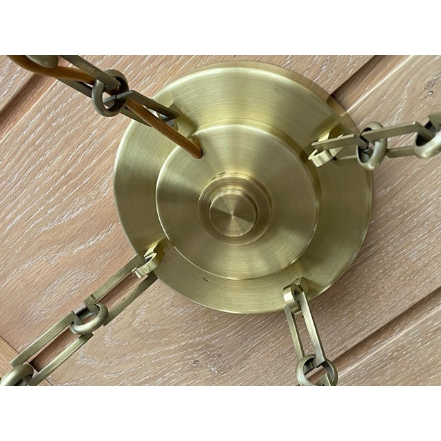 Contemporary Prosecco Chandelier in Satin Brass with Black Shades by Jamie Drake for Boyd Lighting For Sale - Image 3 of 9