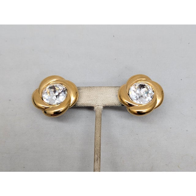 Napier Vintage C 1989 Signed Napier Goldtone Round Clear Rhinestone Pierced Earrings-2 Pieces For Sale - Image 4 of 8
