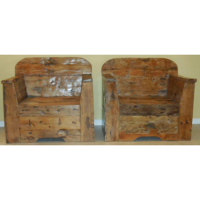 Pair of beautiful carved wood armchairs ,natural look , structurally very stronge , very decorative One of a kind.