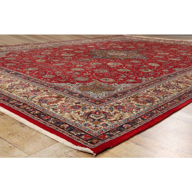 Textile Vintage Red Persian Kashan Rug - 09'09 X 13'01 For Sale - Image 7 of 9