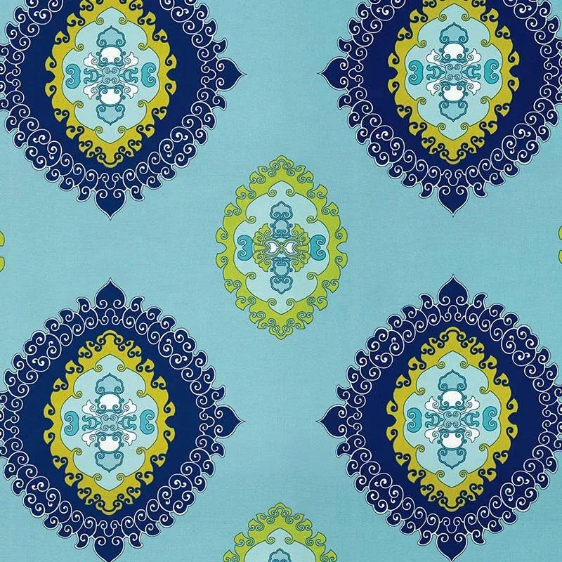 Schumacher X Trina Turk Super Paradise Print Fabric in Pool | Chairish