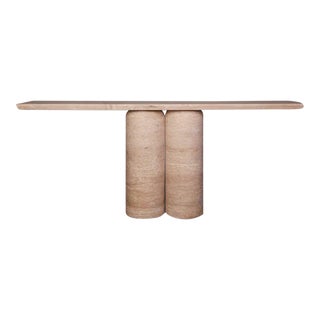 Bullet Leg Travertine Console Table 72" For Sale