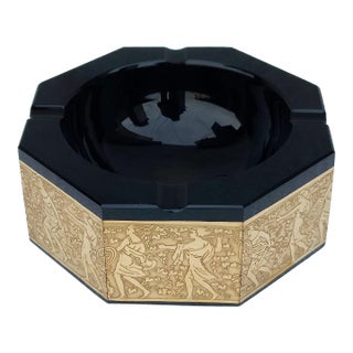 Art Deco Moser Karlsbad Ashtray, Fipop Series, Black Glass, Czechoslovakia 1930, Signed For Sale