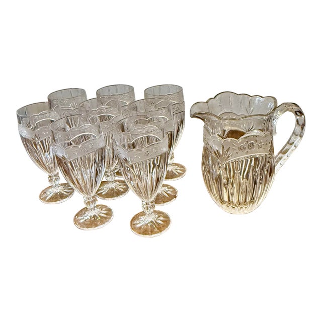 Oneida “Southern Garden” Set of Pitcher and Eight Glasses - 9pcs For Sale