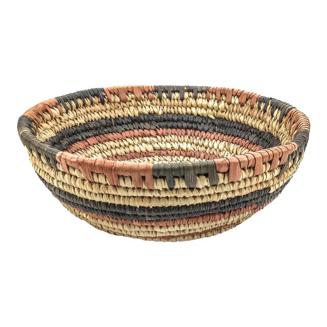 Artisan Vintage Fiber Rush Woven Basket For Sale