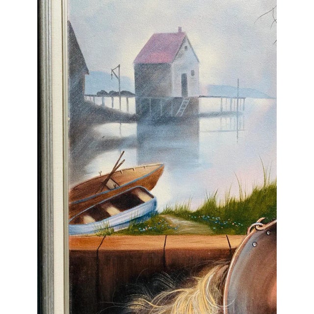 1990s Sharon Bloom 1992 New England Style Window Scene Framed Oil Painting For Sale - Image 5 of 12