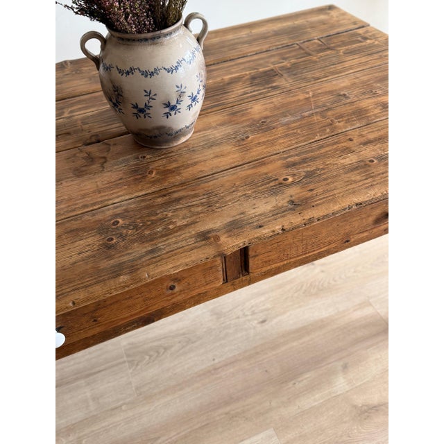 Brown 19th Century English Victorian Pine Farm Table For Sale - Image 8 of 9