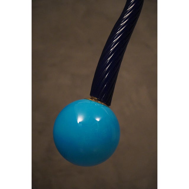 Mid-Century Modern Murano Round Blue Glass and Brass Pendant Light, 1960 For Sale - Image 3 of 11