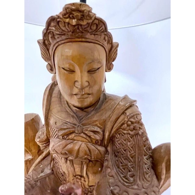 Antique Hand-Carved Asian Ancestor Figurine Lamp For Sale - Image 10 of 12
