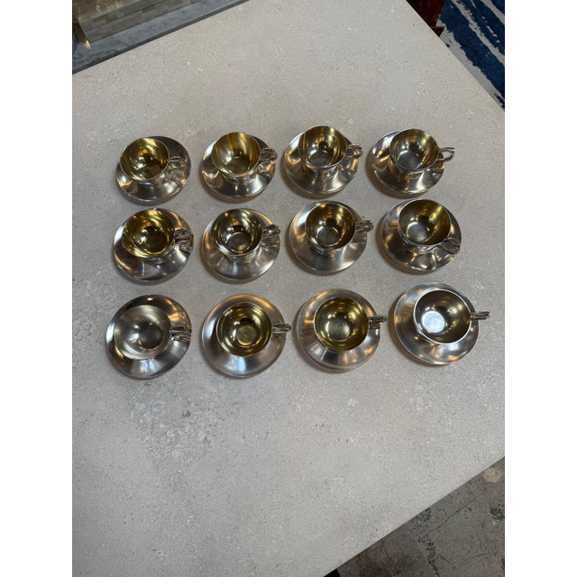 Metal Italian Silver-Plate Tea Cup and Saucer Set, 12 Pieces, Mid-Century For Sale - Image 7 of 17