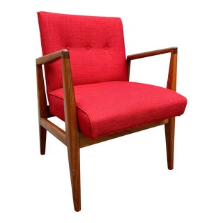 Mid Century Modern Restored Jens Risom Walnut Arm Chair For Sale