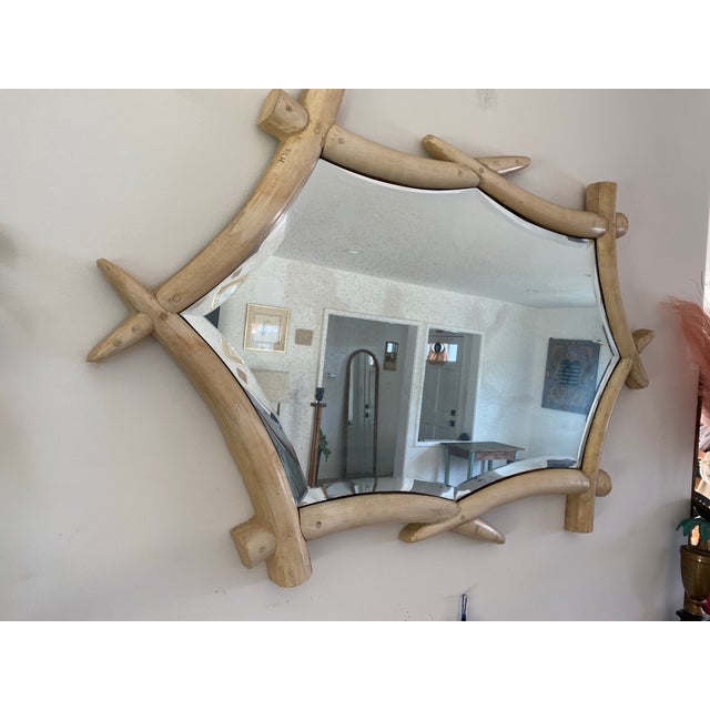 1960s Faux Ivory Bone Primal Primitive Style Large Wall Mirror Designer ...