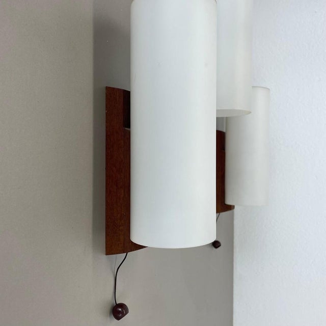 1960s Vintage Satin White Glass and Teak Wall Lights, 1960s, Set of 2 For Sale - Image 5 of 18